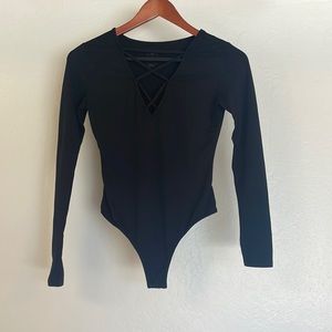 Criss Cross Black Snap Bodysuit